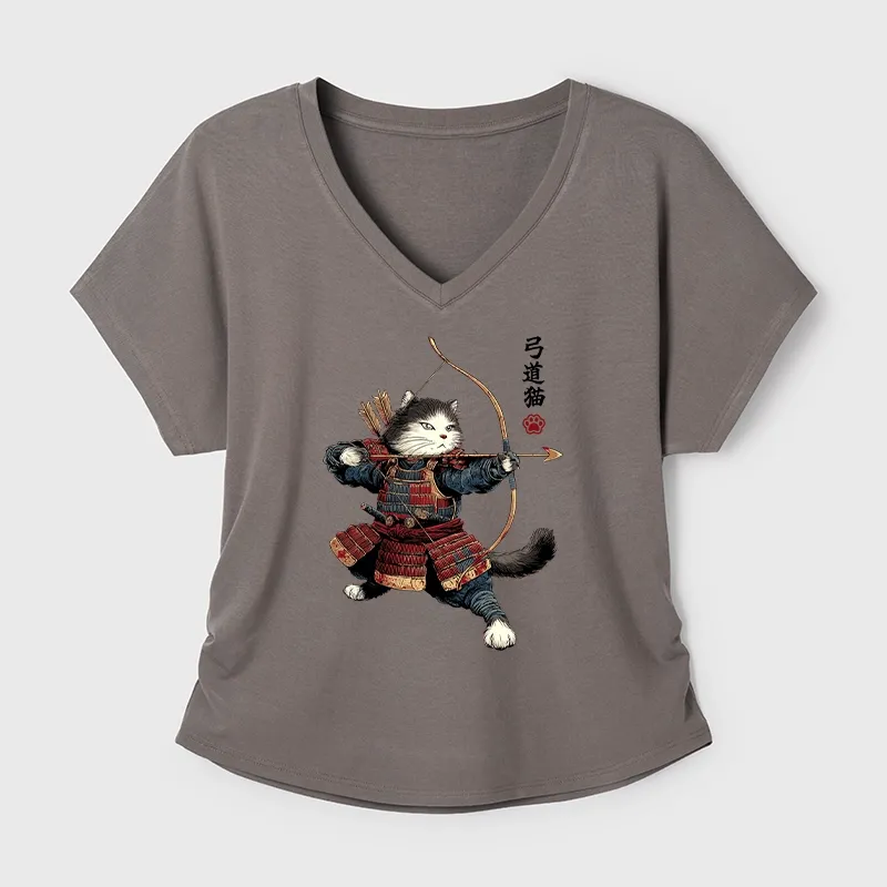 Tokyo-Tiger Kyudo Samurai Cat Modal Dolman Sleeve T-Shirt