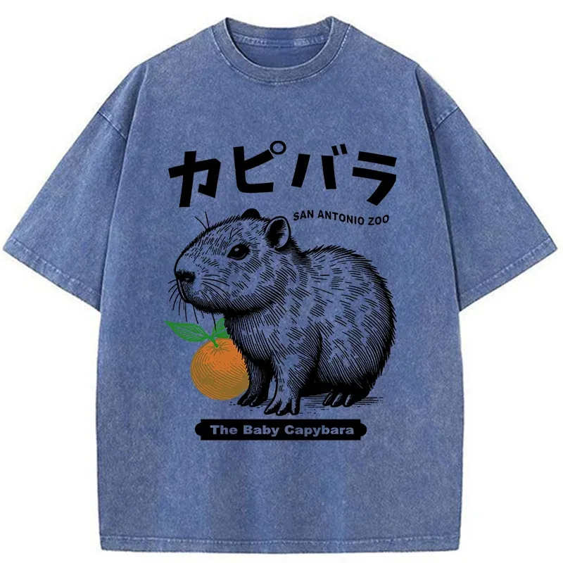 Tokyo-Tiger Cute Baby Capybara Washed T-Shirt