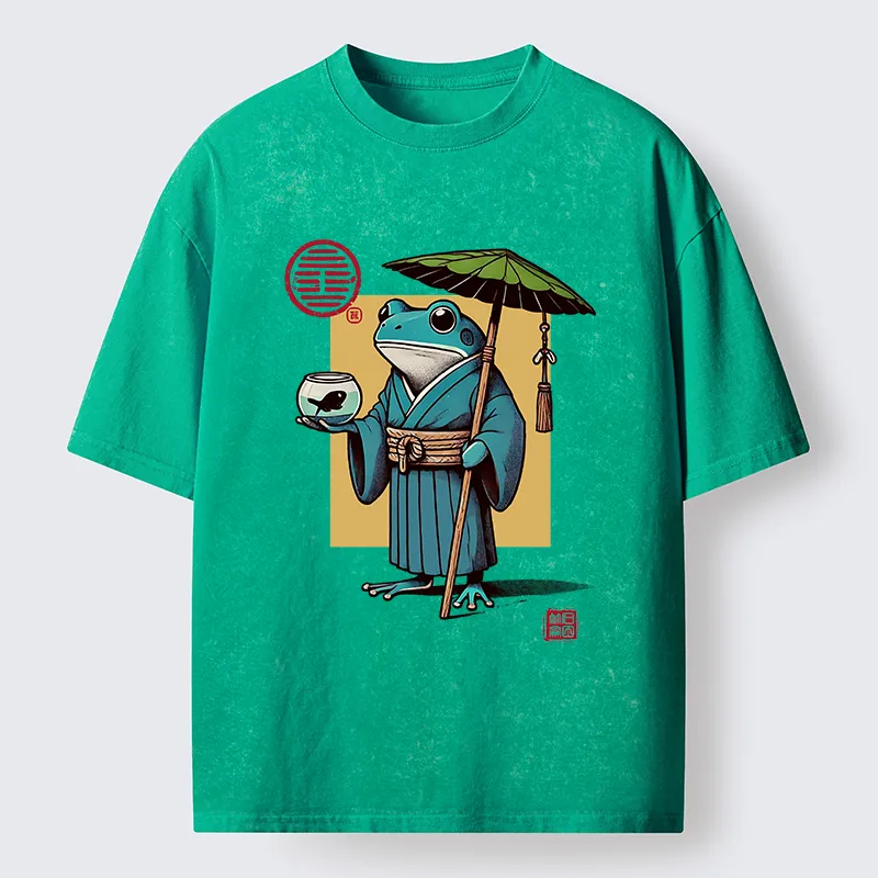 Tokyo-Tiger Green Frog Samurai Washed T-Shirt Sale