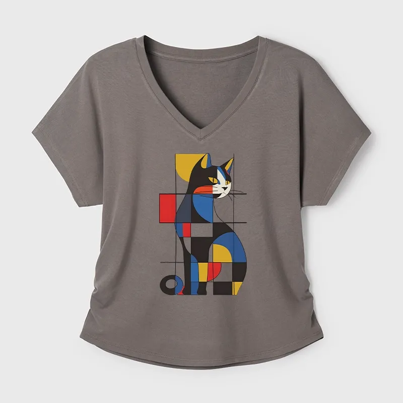 Tokyo-Tiger Mondrian Cat Modal Dolman Sleeve T-Shirt
