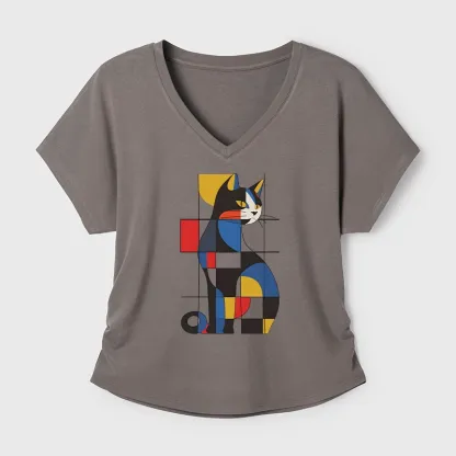 Tokyo-Tiger Mondrian Cat Modal Dolman Sleeve T-Shirt