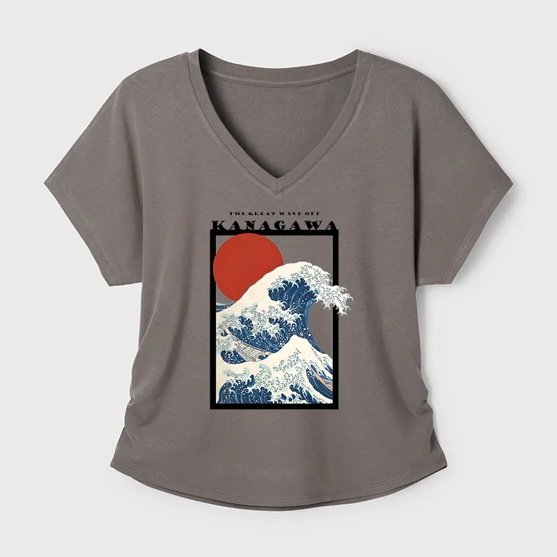 Tokyo-Tiger Minimalist Ukiyo-e Waves Modal Dolman Sleeve T-Shirt