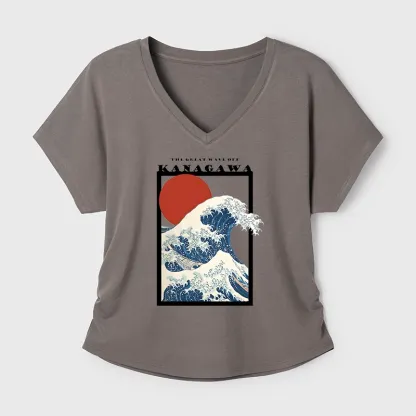 Tokyo-Tiger Minimalist Ukiyo-e Waves Modal Dolman Sleeve T-Shirt