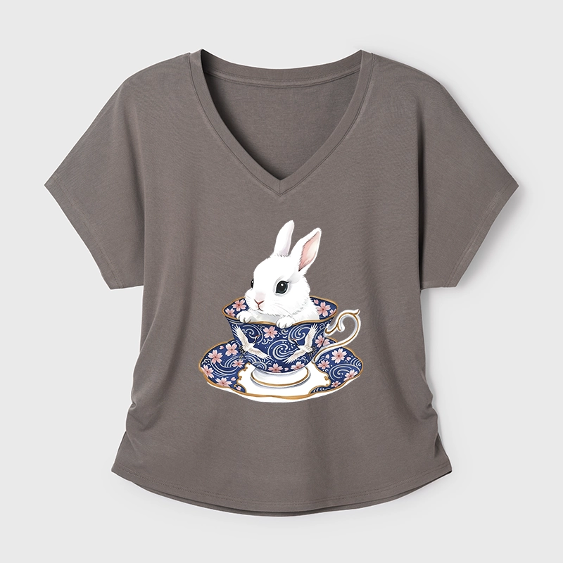 Tokyo-Tiger Cute Rabbit Tea Set Modal Dolman Sleeve T-Shirt