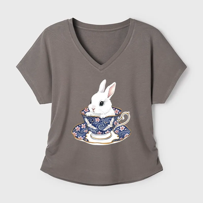 Tokyo-Tiger Cute Rabbit Tea Set Modal Dolman Sleeve T-Shirt