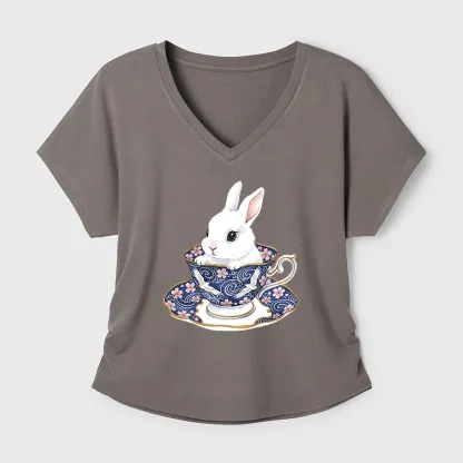 Tokyo-Tiger Cute Rabbit Tea Set Modal Dolman Sleeve T-Shirt