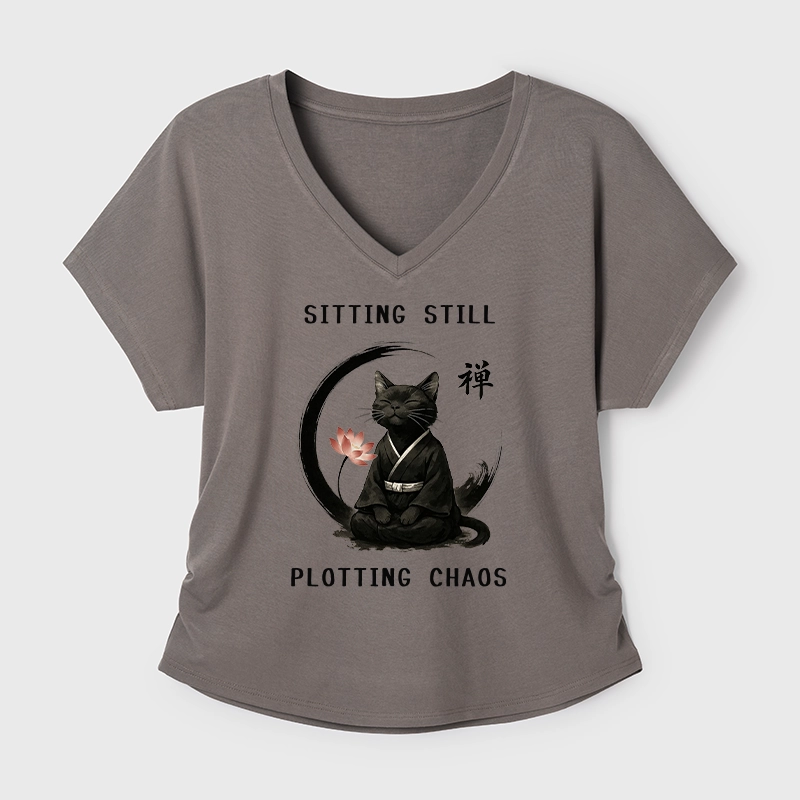 Tokyo-Tiger Sitting still plotting chaos Calming Zen Cat Funny Modal Dolman Sleeve T-Shirt