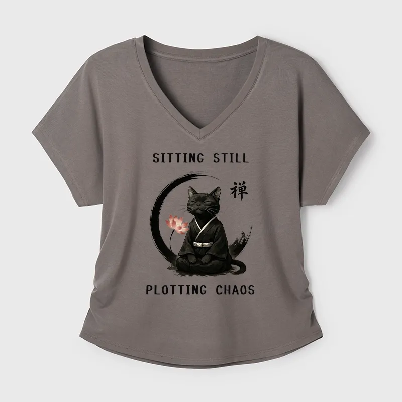 Tokyo-Tiger Sitting still plotting chaos Calming Zen Cat Funny Modal Dolman Sleeve T-Shirt