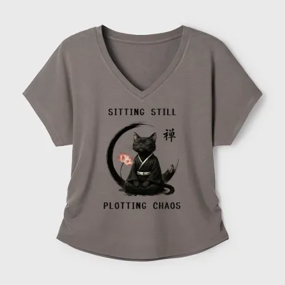 Tokyo-Tiger Sitting still plotting chaos Calming Zen Cat Funny Modal Dolman Sleeve T-Shirt