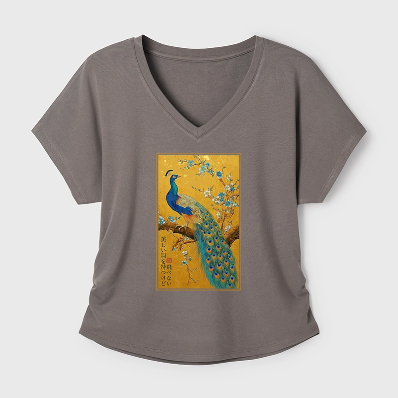 Tokyo-Tiger The Peacock's Silent Elegance Modal Dolman Sleeve T-Shirt