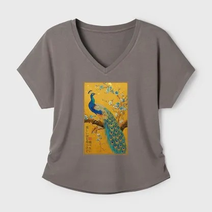Tokyo-Tiger The Peacock's Silent Elegance Modal Dolman Sleeve T-Shirt