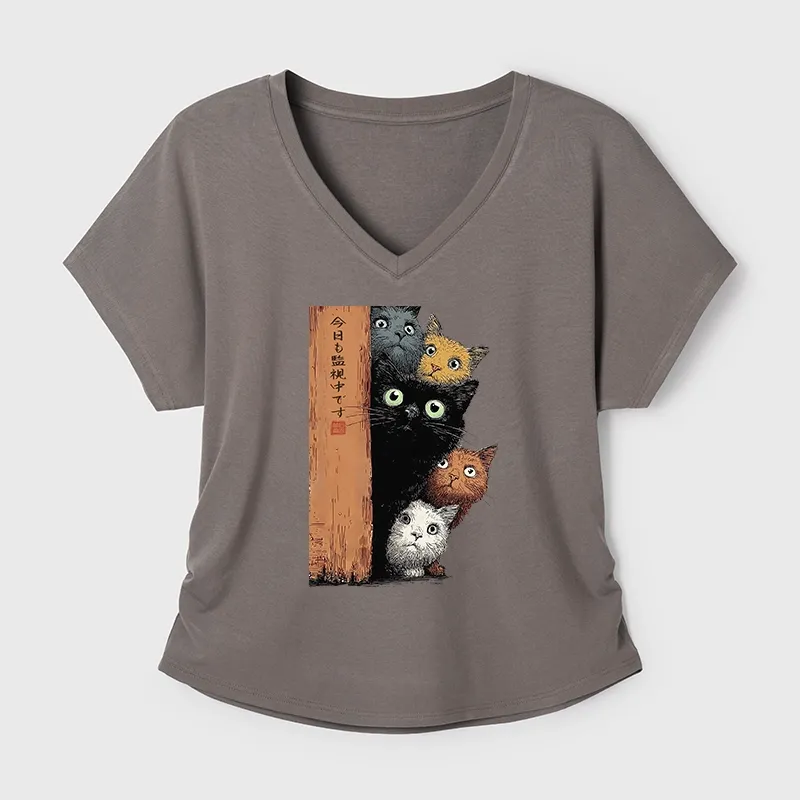 Tokyo-Tiger Five Cats Are Watching You Modal Dolman Sleeve T-Shirt Sale