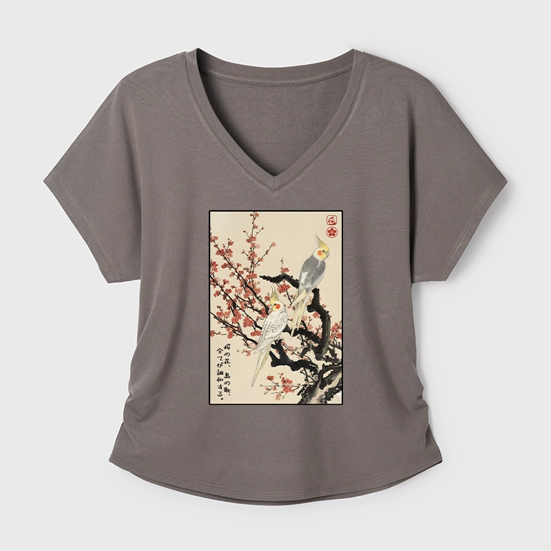 Tokyo-Tiger Whispers of Silent Blossoms Modal Dolman Sleeve T-Shirt