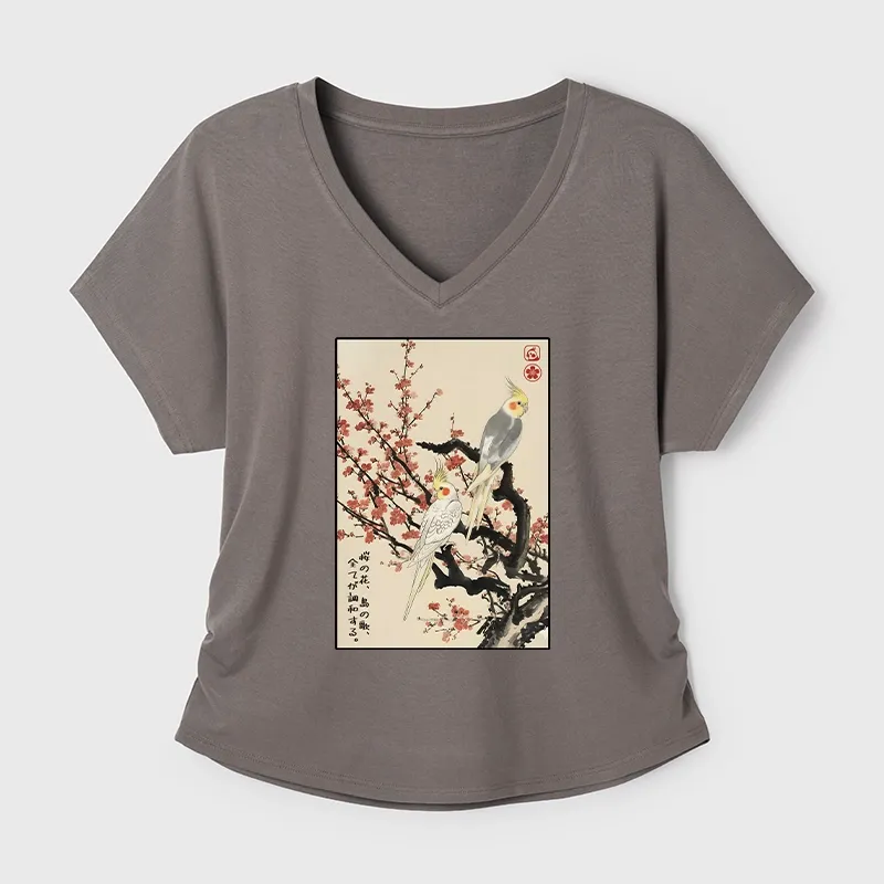 Tokyo-Tiger Whispers of Silent Blossoms Modal Dolman Sleeve T-Shirt