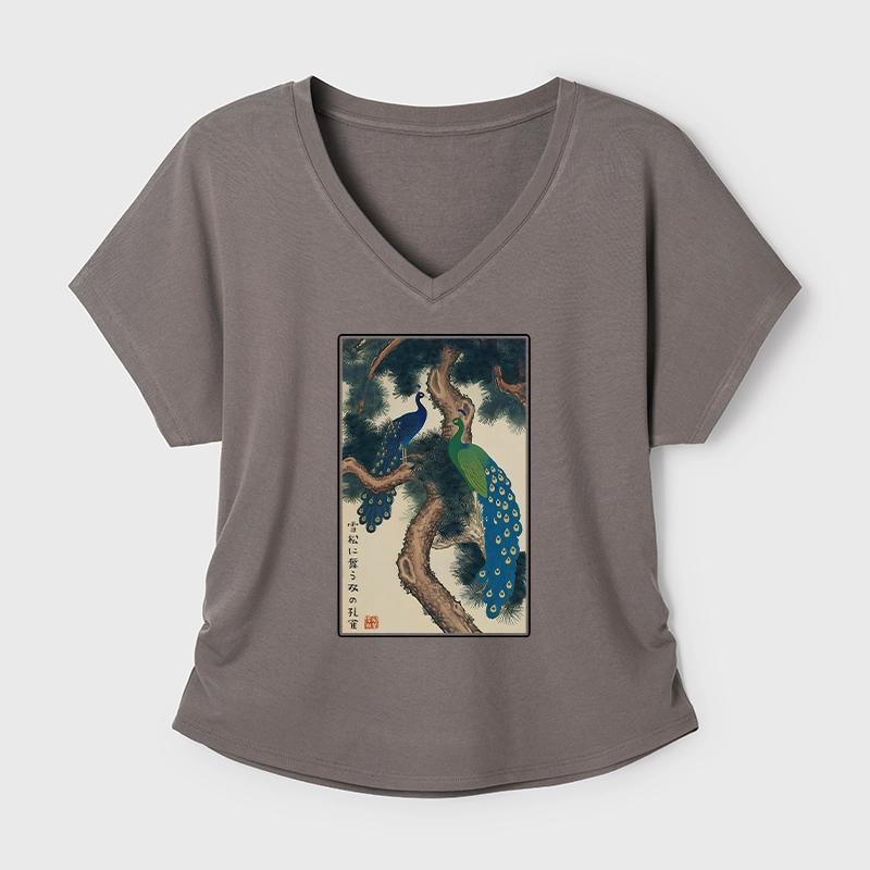 Tokyo-Tiger Peacocks in Snowy Pines Modal Dolman Sleeve T-Shirt