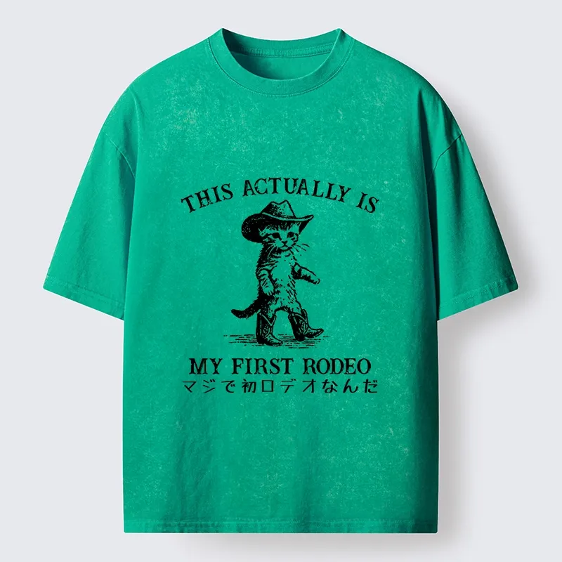 Tokyo-Tiger This Is My First Rodeo Cat Style Washed T-Shirt