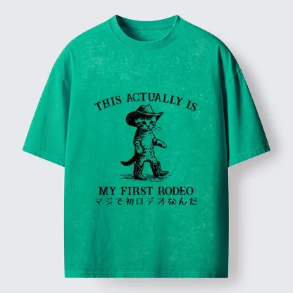 Tokyo-Tiger This Is My First Rodeo Cat Style Washed T-Shirt