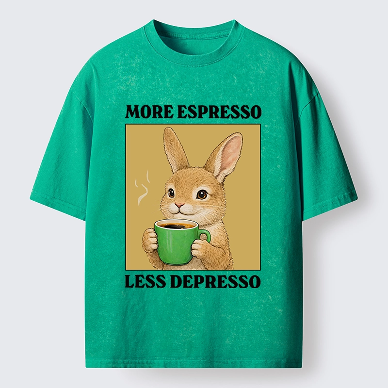 Tokyo-Tiger Rabbit Drink More Coffee Washed T-Shirt