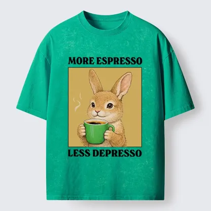 Tokyo-Tiger Rabbit Drink More Coffee Washed T-Shirt