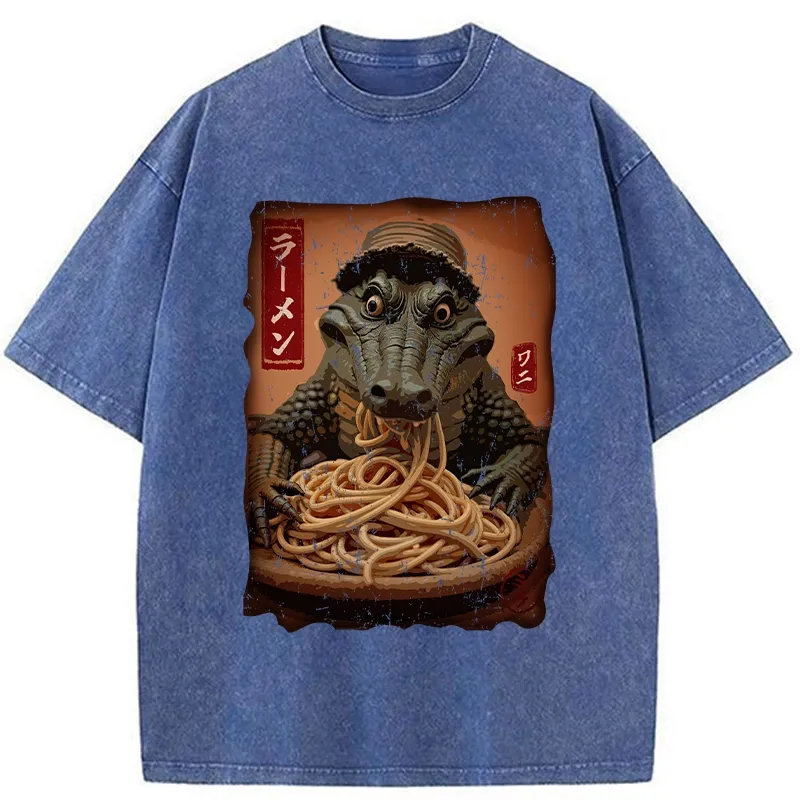 Tokyo-Tiger Ramen Lover Crocodile Washed T-Shirt Sale