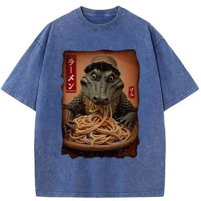 Tokyo-Tiger Ramen Lover Crocodile Washed T-Shirt