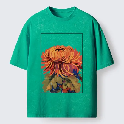 Tokyo-Tiger Brilliant Chrysanthemums Washed T-Shirt