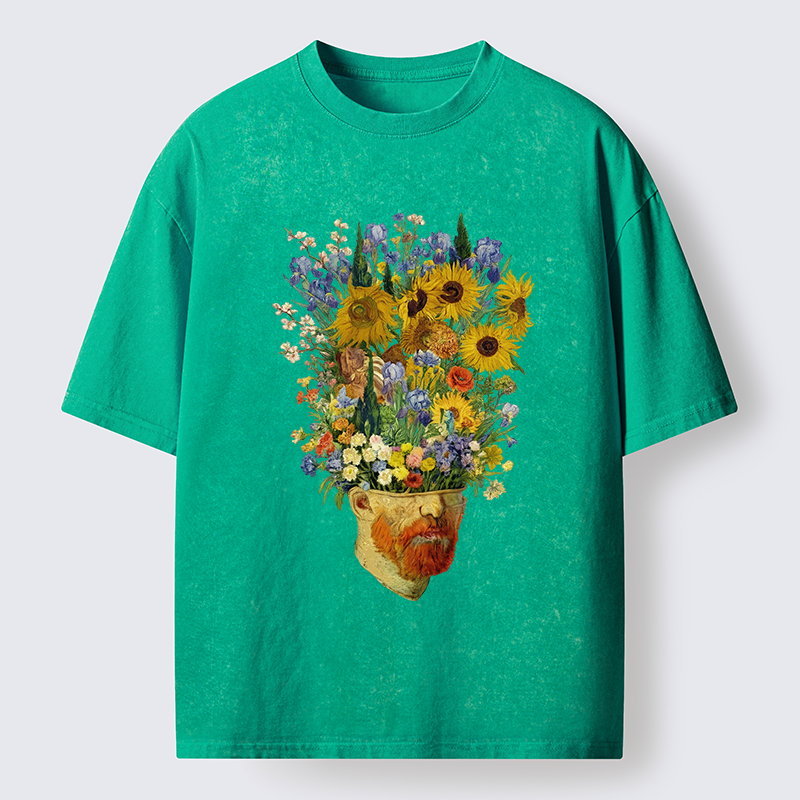 Tokyo-Tiger Van Gogh's Blooming Flowers Washed T-Shirt