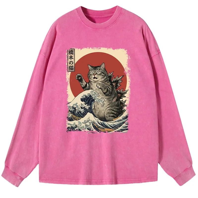 Tokyo-Tiger Catzilla Is Causing Destruction Washed Long Sleeve T-Shirt