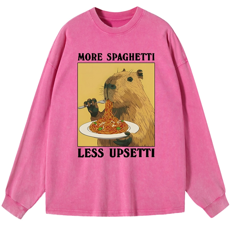 Tokyo-Tiger Capybara Eating Pasta Washed Long Sleeve T-Shirt