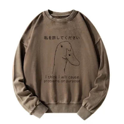 Tokyo-Tiger Stupid Goose Funny Washed Sweatshirt