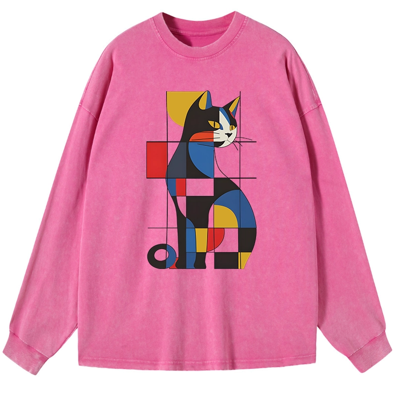 Tokyo-Tiger Mondrian Cat Washed Long Sleeve T-Shirt