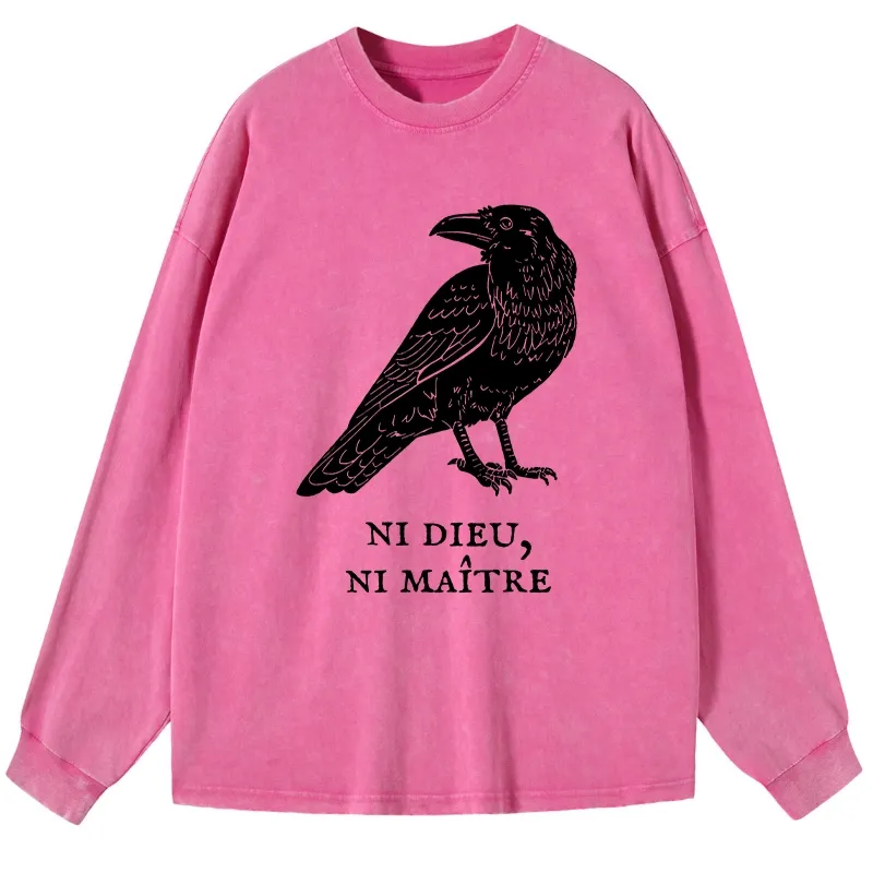 Tokyo-Tiger Crow Have A Strong Sense Of Self Washed Long Sleeve T-Shirt