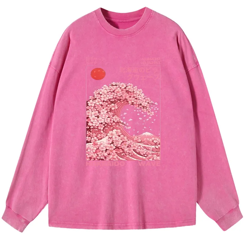 Tokyo-Tiger Sakura Wave Washed Long Sleeve T-Shirt Sale