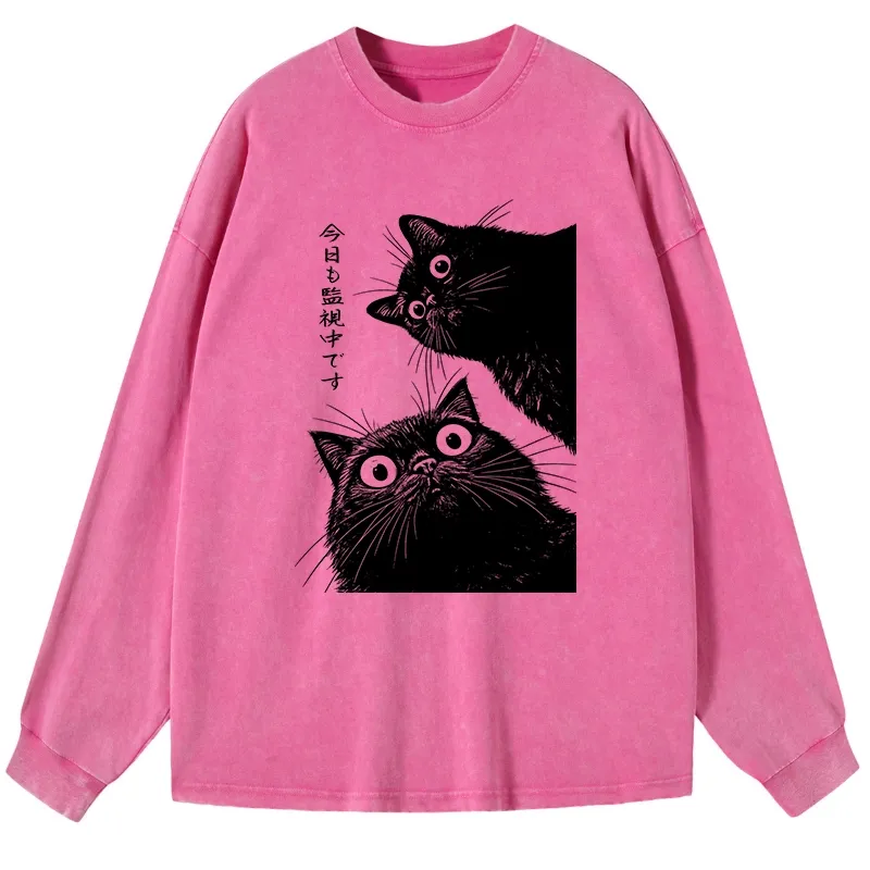 Tokyo-Tiger The Cat Is Watching Today Washed Long Sleeve T-Shirt Sale