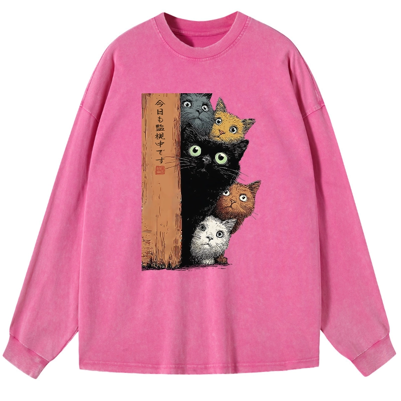 Tokyo-Tiger Five Cats Are Watching You Washed Long Sleeve T-Shirt