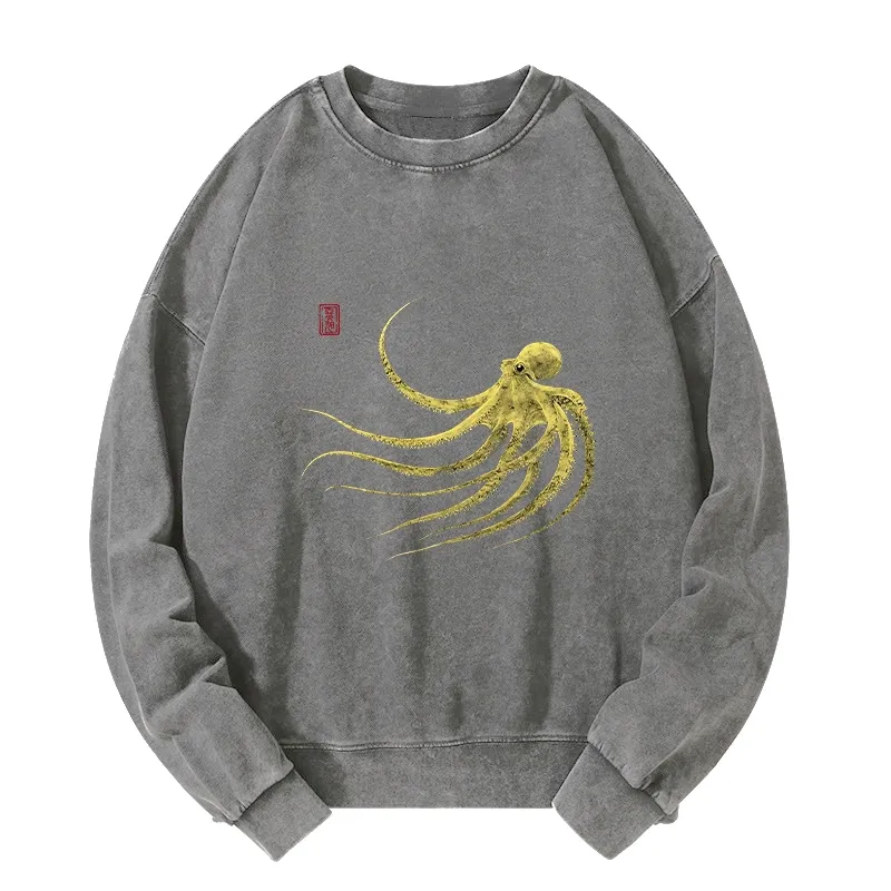 Tokyo-Tiger Retro Octopus Japanese Washed Sweatshirt