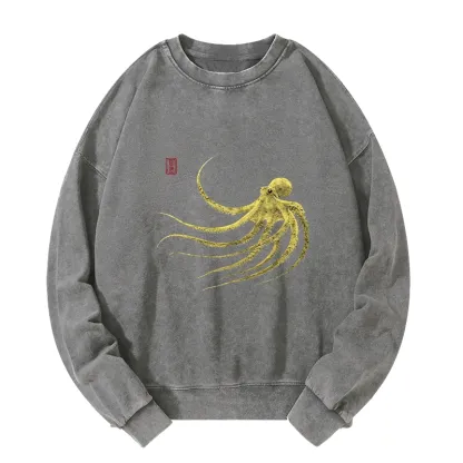 Tokyo-Tiger Retro Octopus Japanese Washed Sweatshirt
