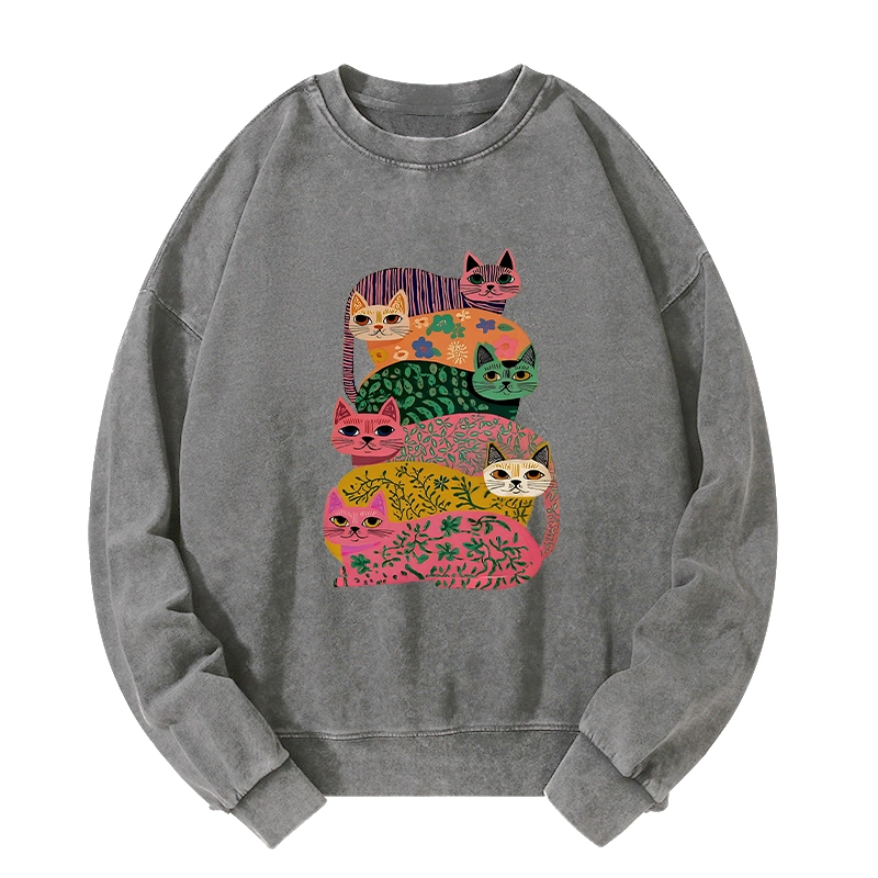 Tokyo-Tiger Colorful Cats Washed Sweatshirt