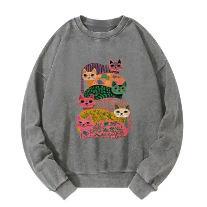 Tokyo-Tiger Colorful Cats Washed Sweatshirt