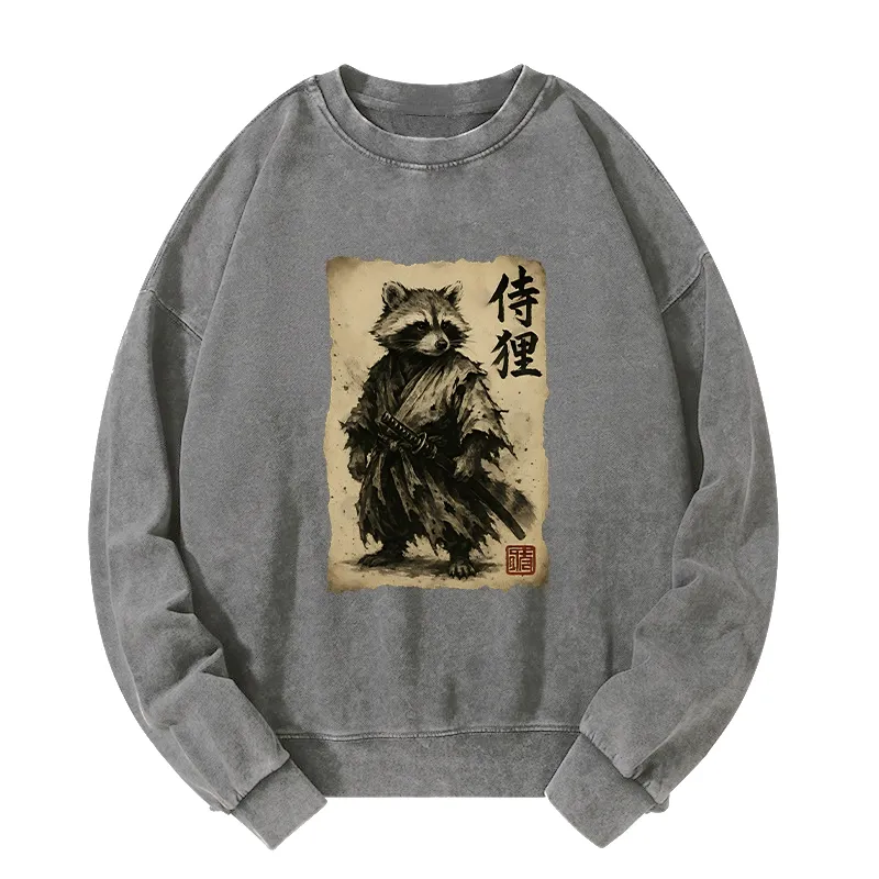 Tokyo-Tiger Retro Raccoon Samurai Washed Sweatshirt