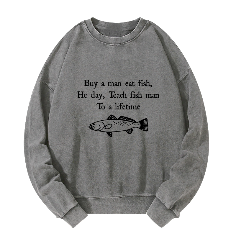 Tokyo-Tiger Man Eat Fish Meme Washed Sweatshirt