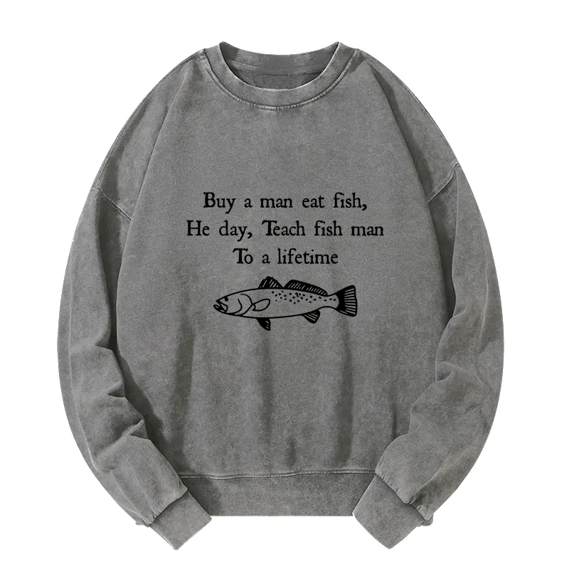 Tokyo-Tiger Man Eat Fish Meme Washed Sweatshirt