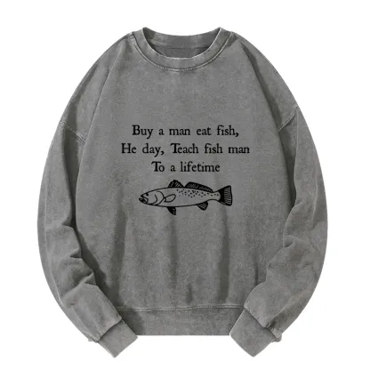 Tokyo-Tiger Man Eat Fish Meme Washed Sweatshirt