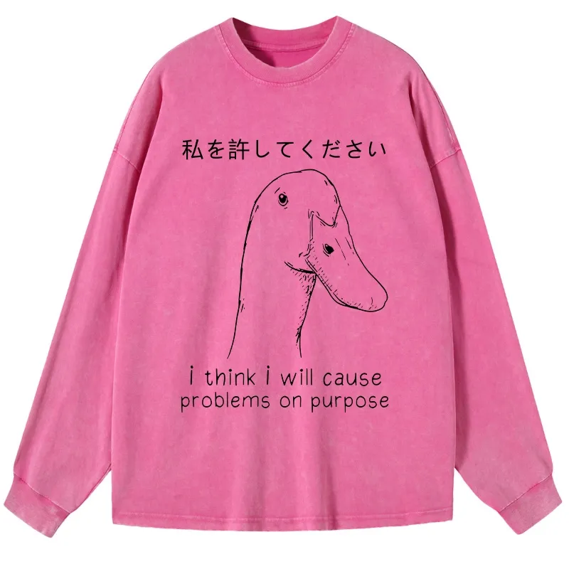 Tokyo-Tiger Stupid Goose Funny Washed Long Sleeve T-Shirt