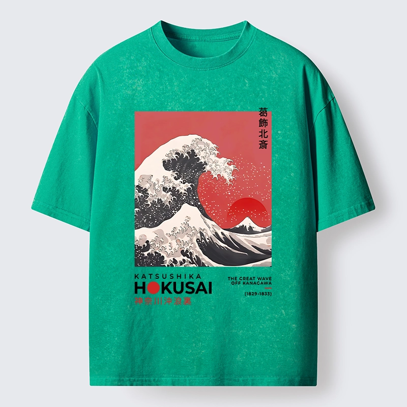 Tokyo-Tiger Mount Fuji Beneath the Wave Washed T-Shirt