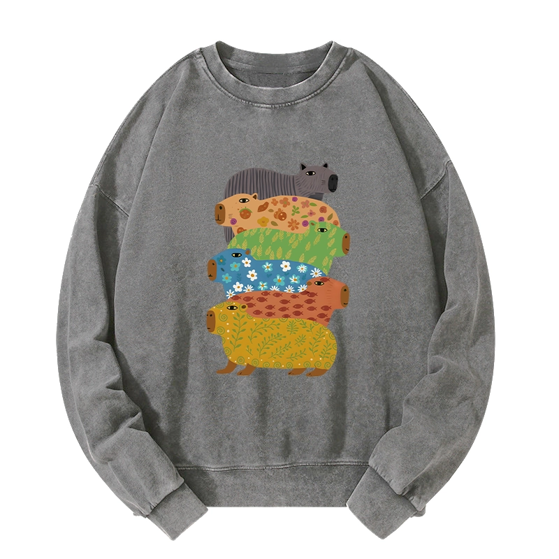 Tokyo-Tiger Colorful Capybaras Washed Sweatshirt