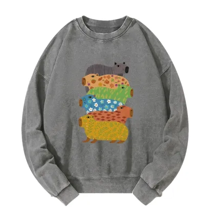 Tokyo-Tiger Colorful Capybaras Washed Sweatshirt