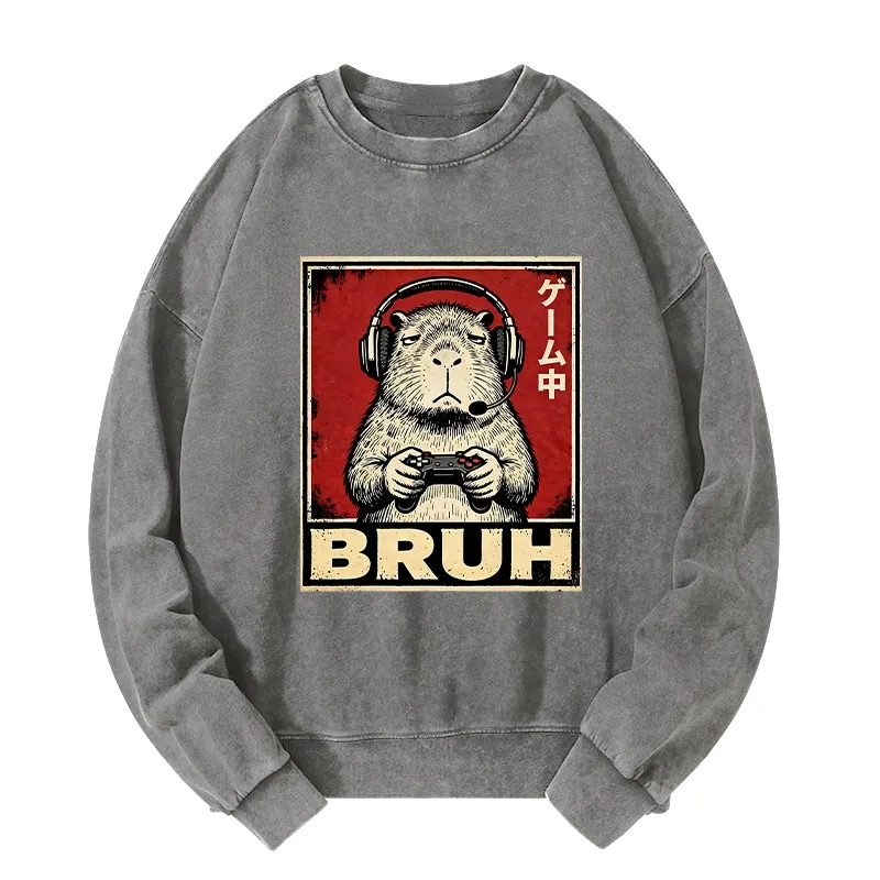 Tokyo-Tiger Funny Capybara Playing Games Washed Sweatshirt