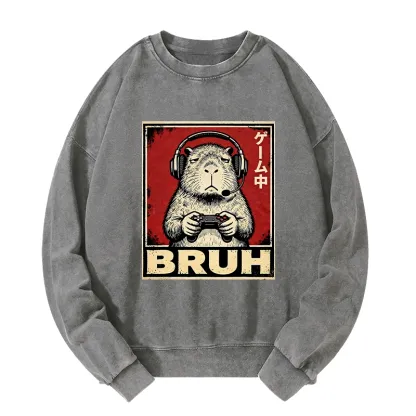 Tokyo-Tiger Funny Capybara Playing Games Washed Sweatshirt