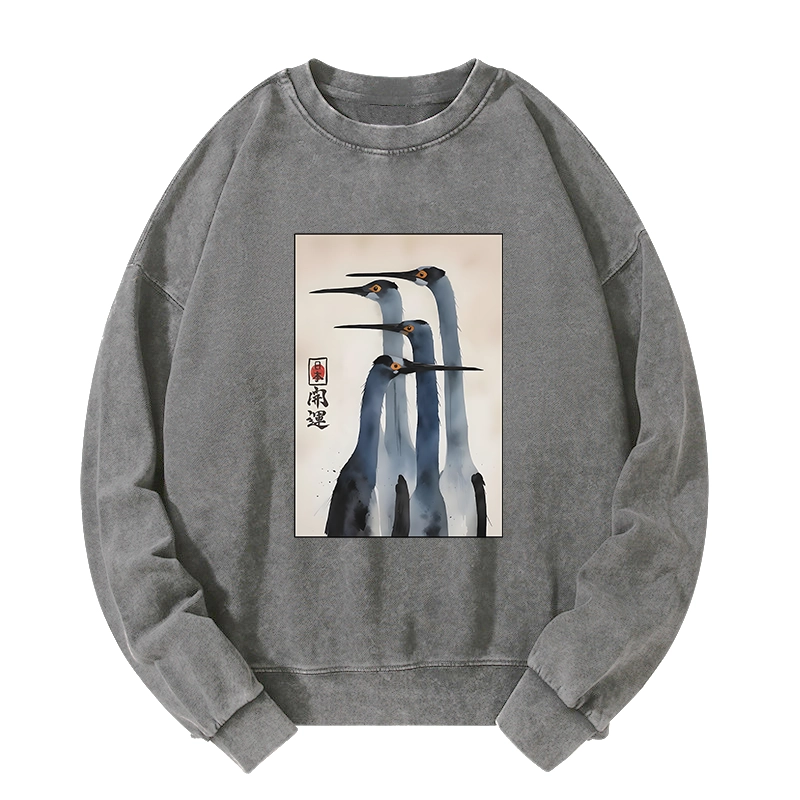 Tokyo-Tiger Retro Sandhill Crane Washed Sweatshirt